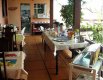 Uma ampla varanda com dois ambientes, um coberto e um aberto. Onde você hóspede pode tomar café, cur
